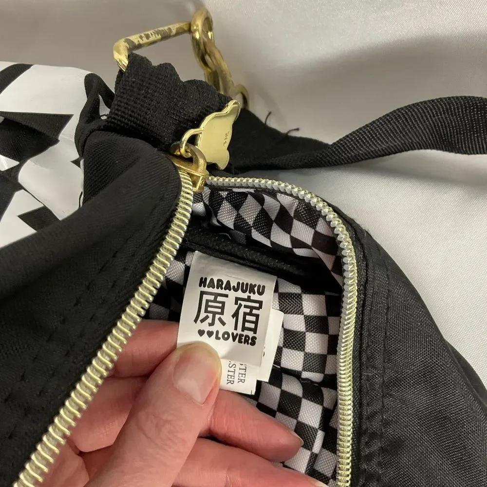 Harajuku Lovers Houndstooth Messenger Bag Black & White Laptop Shoulder Y2K